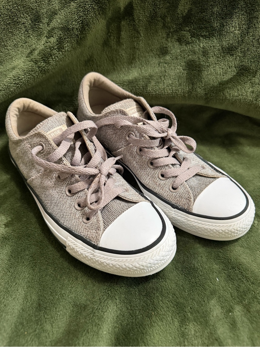 Converse Taupe Canvas Low Top Sneakers with White Toe Caps